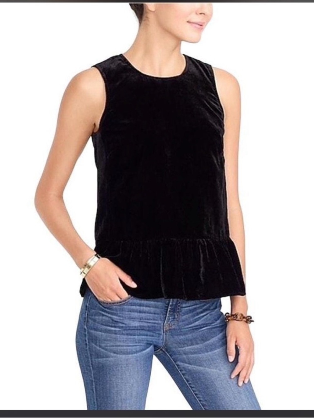 J.Crew Women's Velvet Ruffle Peplum Sleeveless Top. size 2 preppy